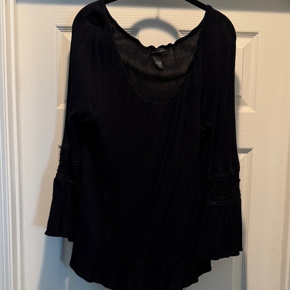 INC International Concepts Black Gauze Long Sleeve Blouse Small - Picture 2 of 7